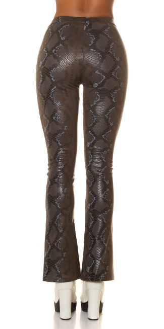 faux leather highwaisted flarred pants with Snake print Khaki